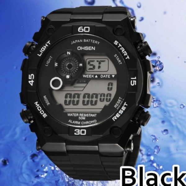 Water Resistant Unisex Sport Watch, Ohsen 2810 Black Color