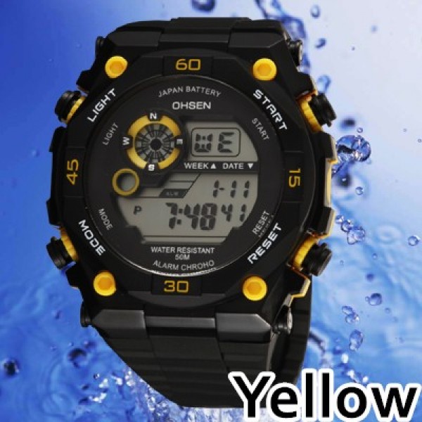 Water Resistant Unisex Sport Watch, Ohsen 2810 Yellow Color