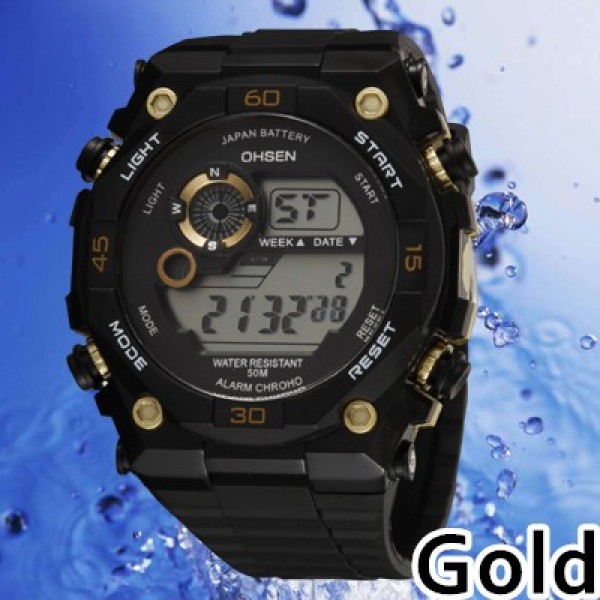 Water Resistant Unisex Sport Watch, Ohsen 2810 Gold Color